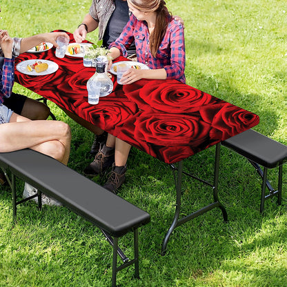 Red Rose Print Picnic Table Cover