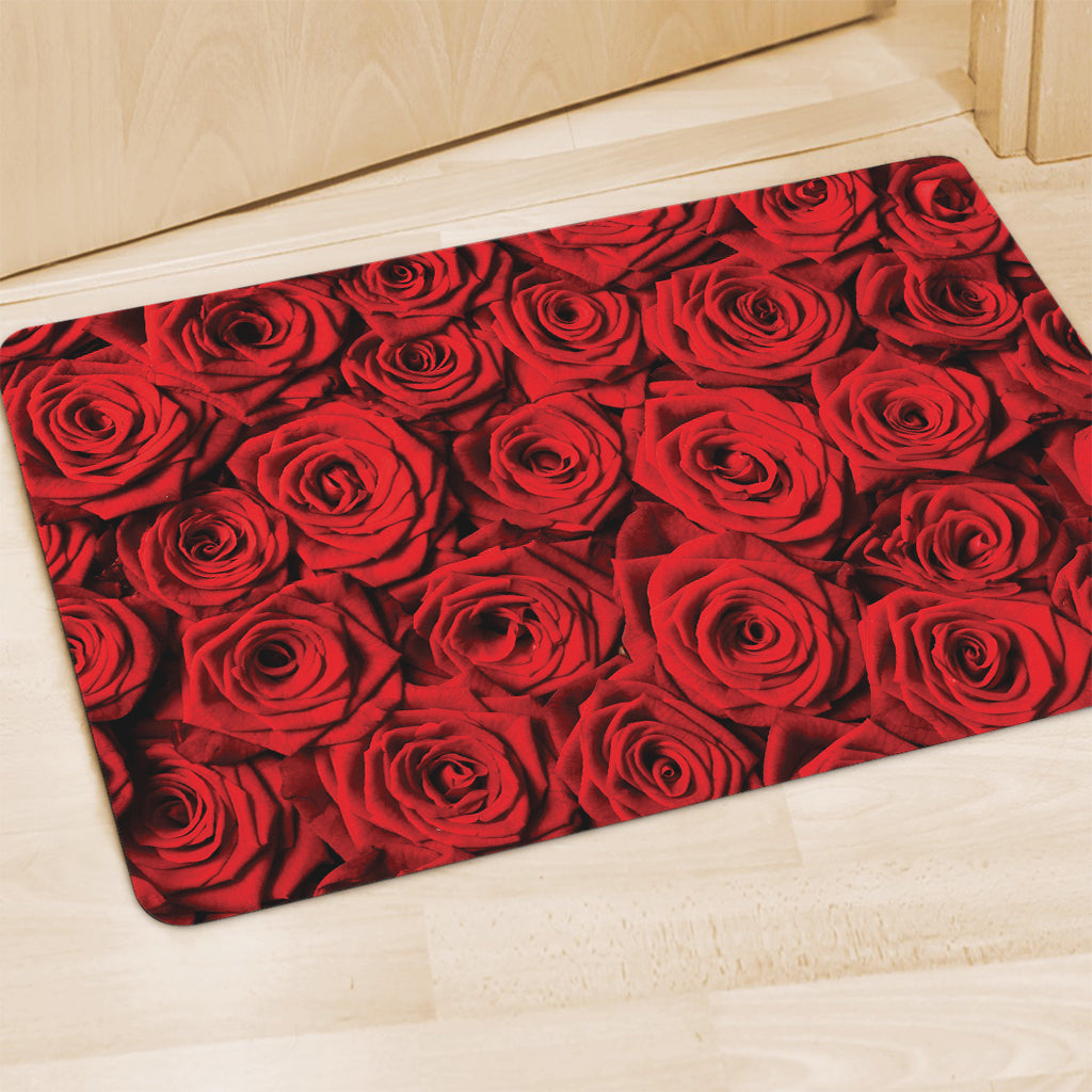 Red Rose Print Polyester Doormat
