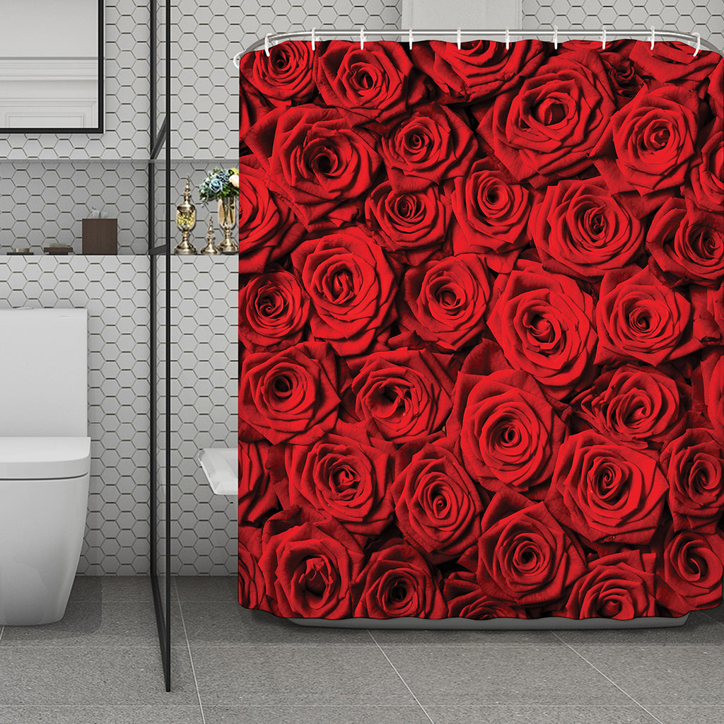Red Rose Print Polyester Shower Curtain