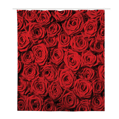 Red Rose Print Polyester Shower Curtain