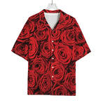Red Rose Print Rayon Hawaiian Shirt