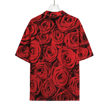 Red Rose Print Rayon Hawaiian Shirt