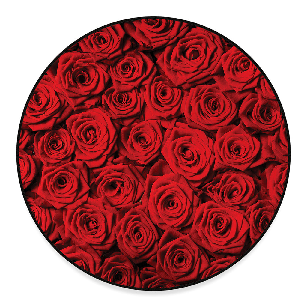 Red Rose Print Round Floor Mat