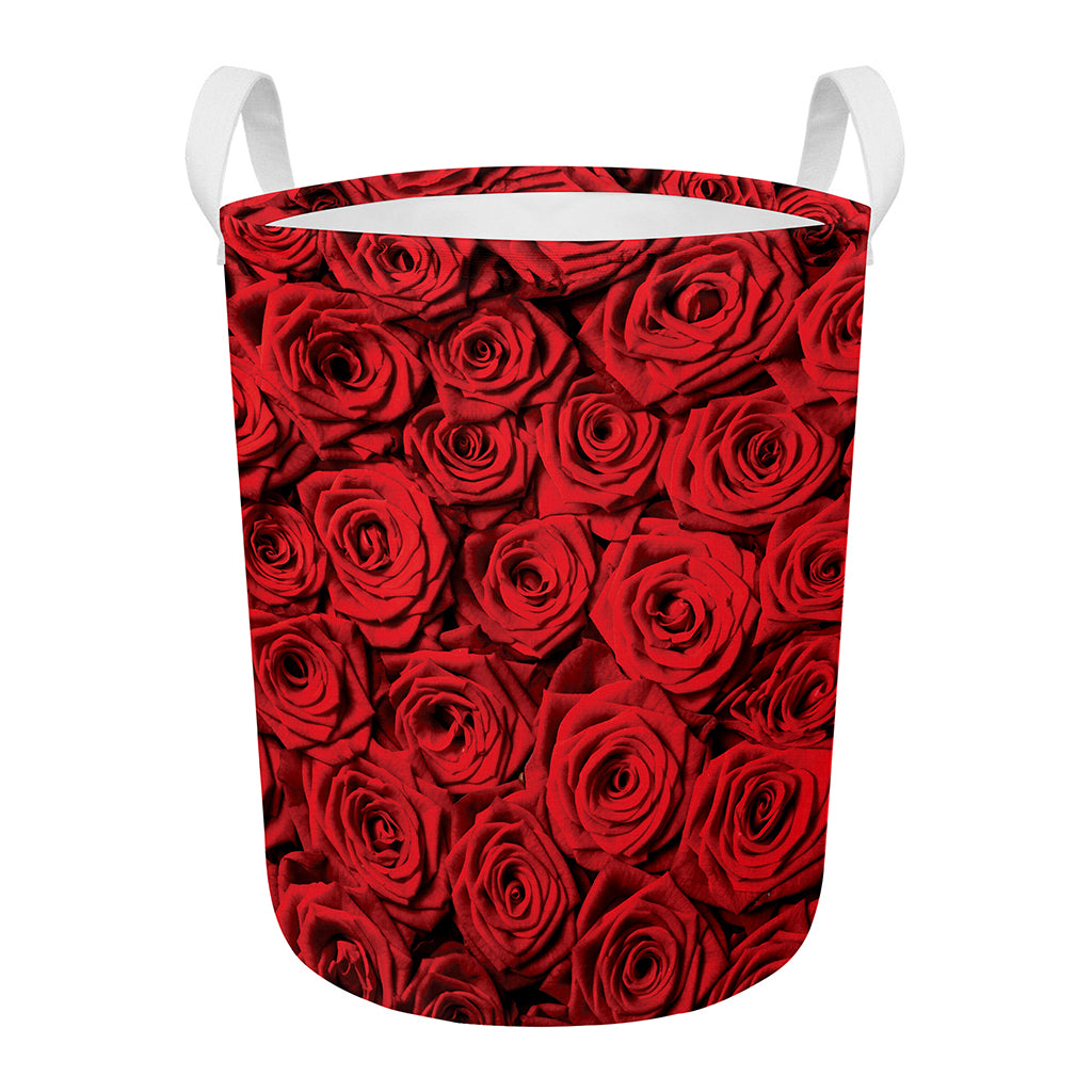 Red Rose Print Round Laundry Basket