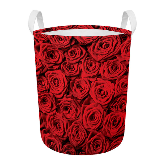 Red Rose Print Round Laundry Basket