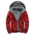 Red Rose Print Sherpa Lined Zip Up Hoodie