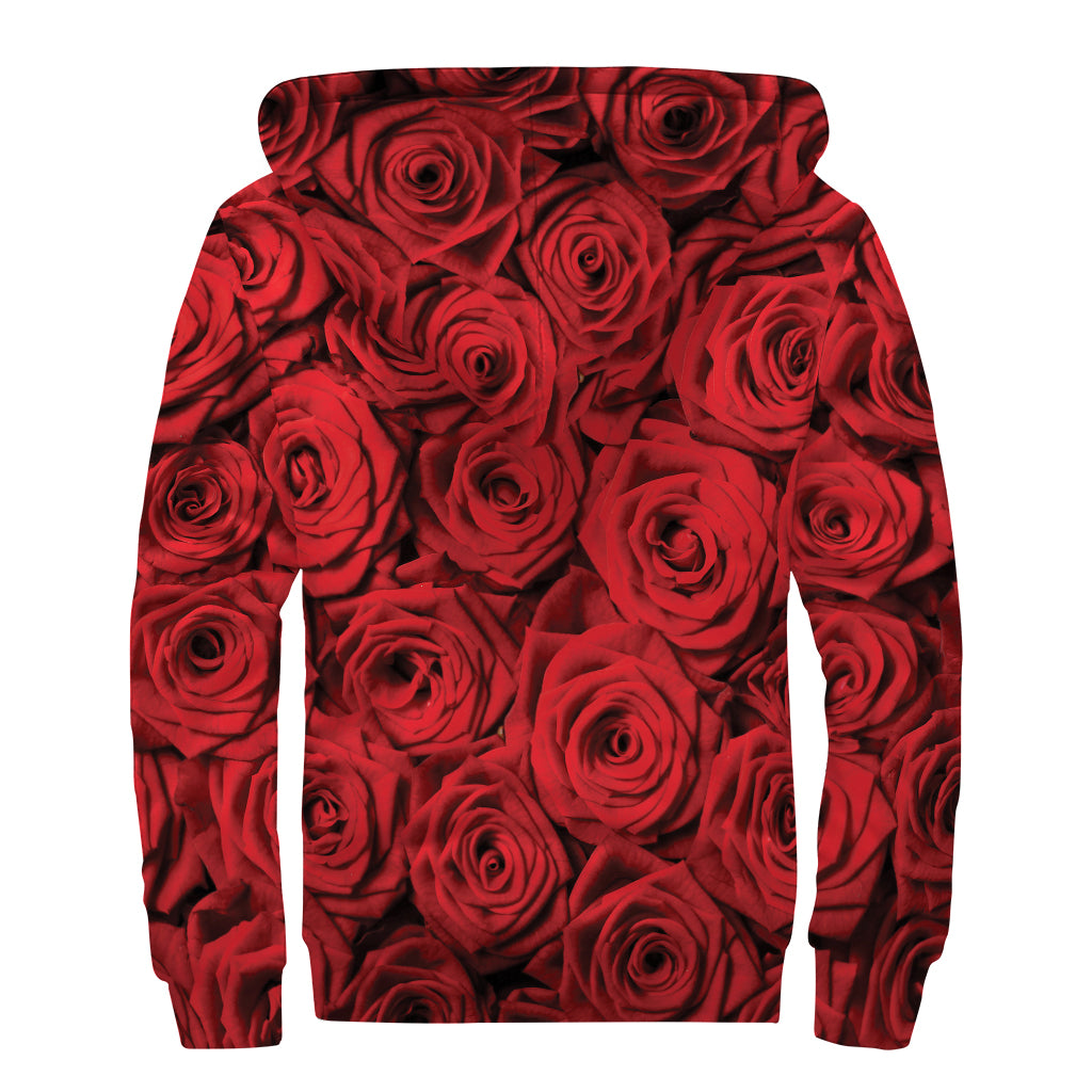 Red Rose Print Sherpa Lined Zip Up Hoodie