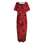Red Rose Print Short Sleeve Long Nightdress