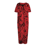 Red Rose Print Short Sleeve Long Nightdress