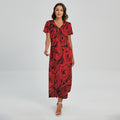 Red Rose Print Short Sleeve Maxi Dress