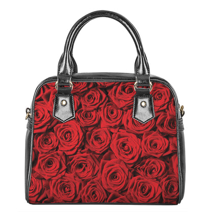 Red Rose Print Shoulder Handbag