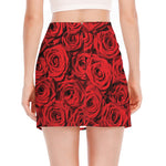 Red Rose Print Side Slit Mini Skirt