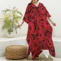 Red Rose Print Silk V-Neck Kaftan Dress