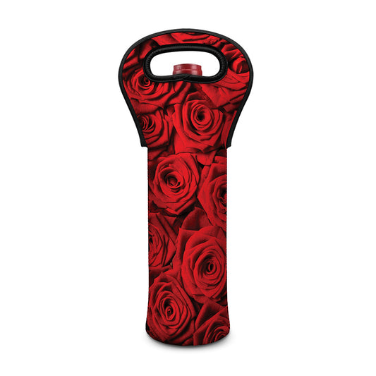 Red Rose Print Single Neoprene Wine Tote