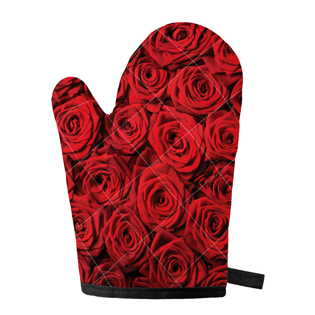 Red Rose Print Single Oven Mitt