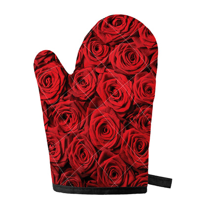 Red Rose Print Single Oven Mitt