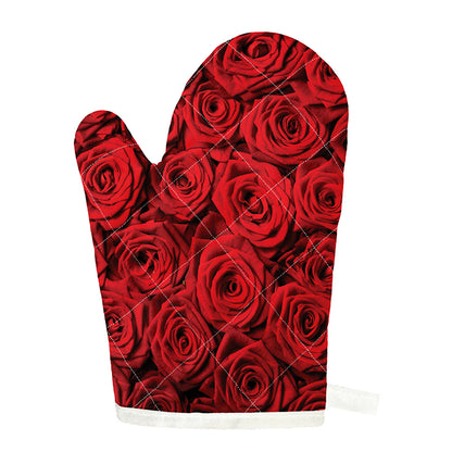 Red Rose Print Single Oven Mitt