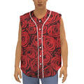 Red Rose Print Sleeveless Baseball Jersey