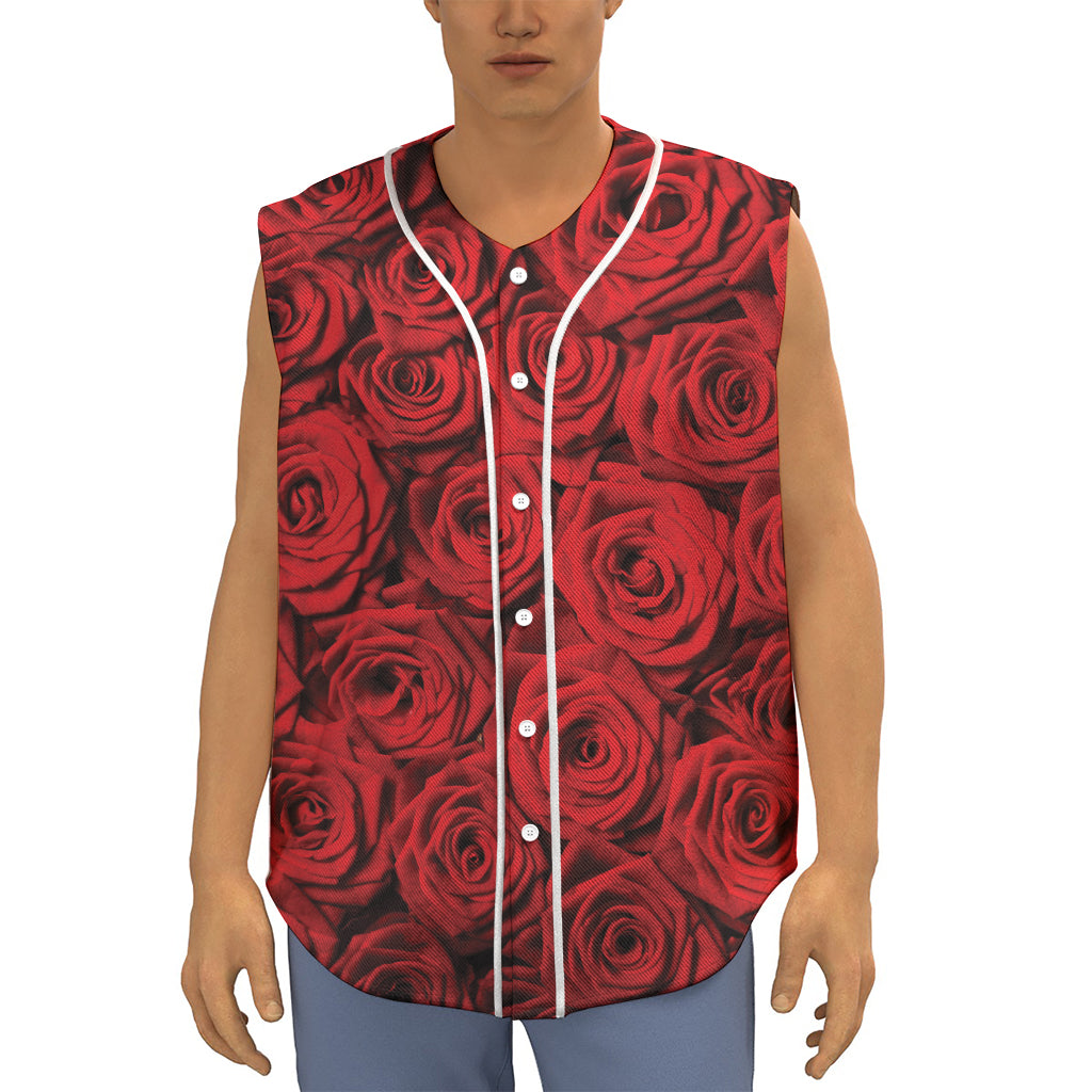 Red Rose Print Sleeveless Baseball Jersey