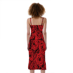Red Rose Print Slim Fit Midi Cami Dress