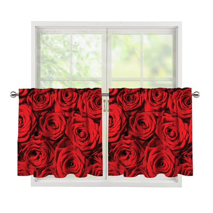 Red Rose Print Tier Curtains