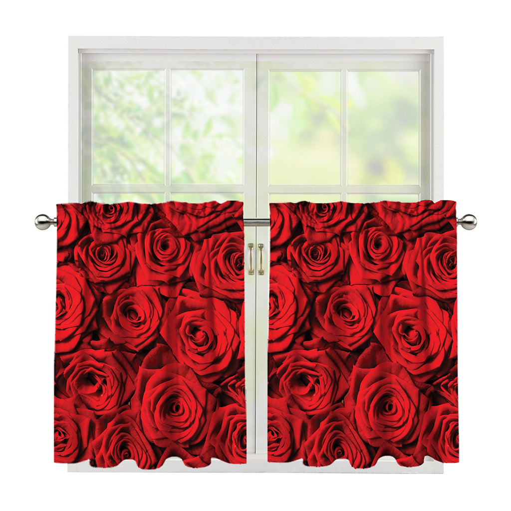 Red Rose Print Tier Curtains