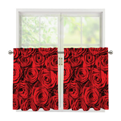 Red Rose Print Tier Curtains