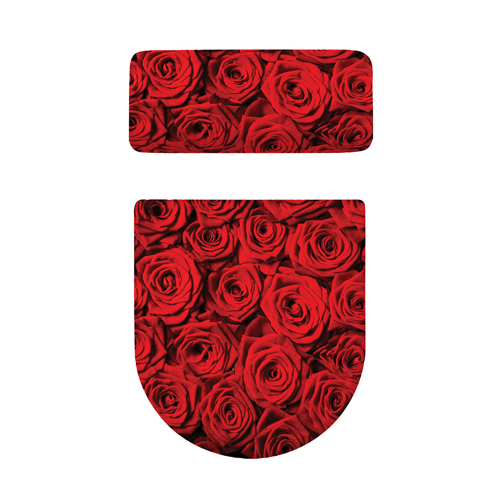 Red Rose Print Toilet Lid And Tank Cover Set