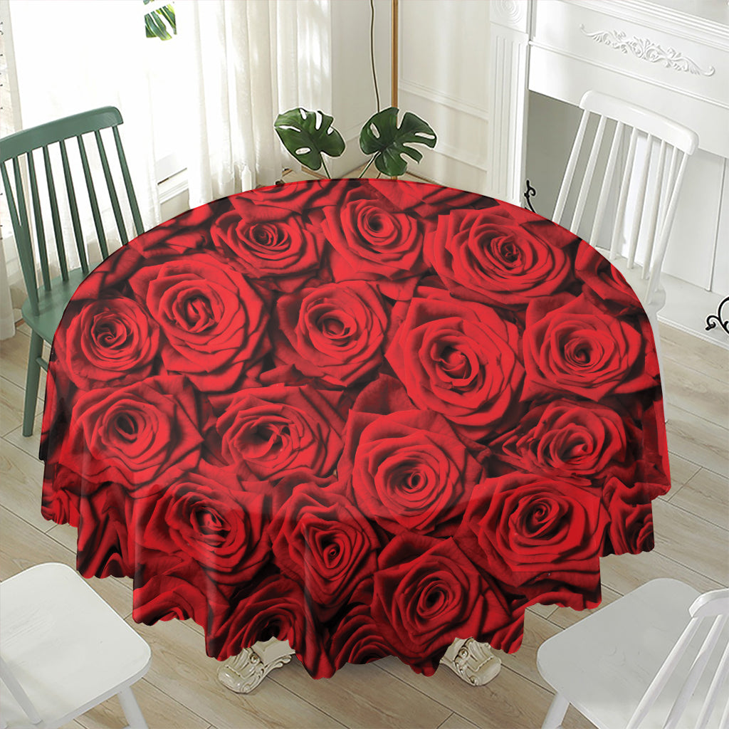 Red Rose Print Waterproof Round Tablecloth