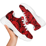 Red Rose Print White Chunky Shoes