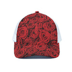 Red Rose Print White Mesh Trucker Cap