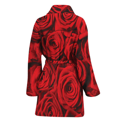 Red Rose Print Women's Bathrobe