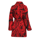 Red Rose Print Women's Bathrobe