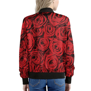 Red Rose Print Women's Bomber Jacket