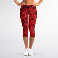 Red Rose Print Women's Capri Leggings