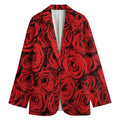 Red Rose Print Women's Cotton Blazer