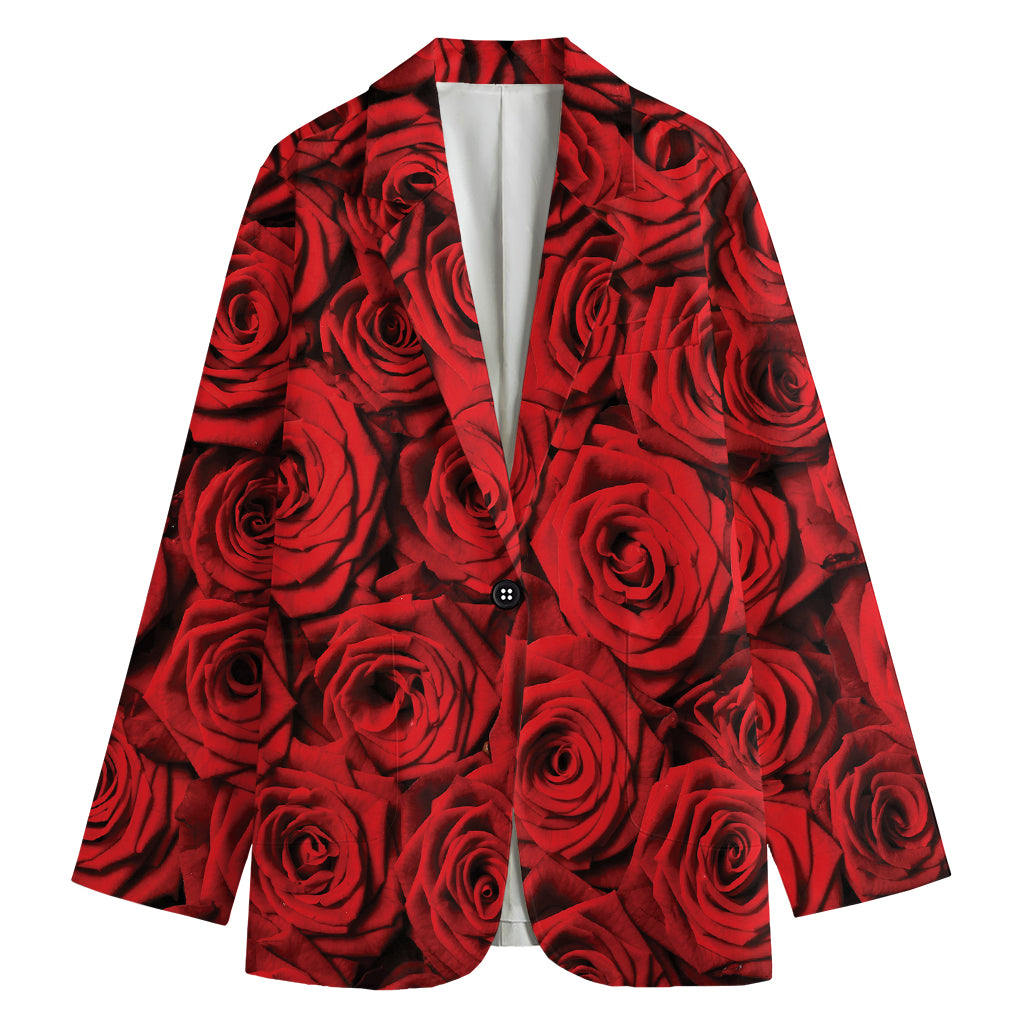 Red Rose Print Women's Cotton Blazer