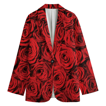 Red Rose Print Women's Cotton Blazer