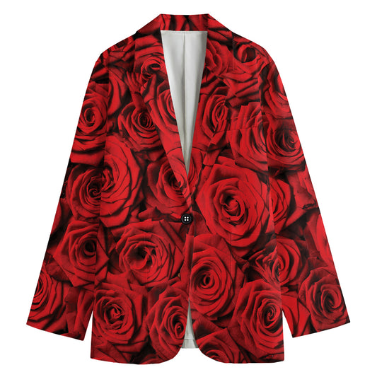Red Rose Print Women's Cotton Blazer