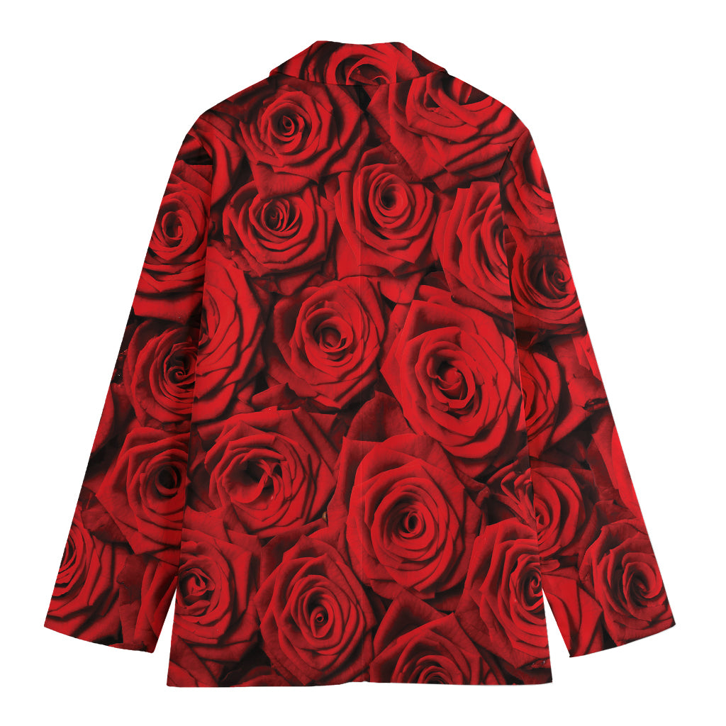 Red Rose Print Women's Cotton Blazer