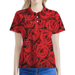 Red Rose Print Women's Polo Shirt
