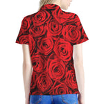Red Rose Print Women's Polo Shirt