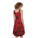 Red Rose Print Women's Sleeveless Dress