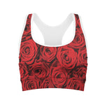 Red Rose Print Women's Sports Bra