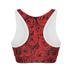 Red Rose Print Women's Sports Bra