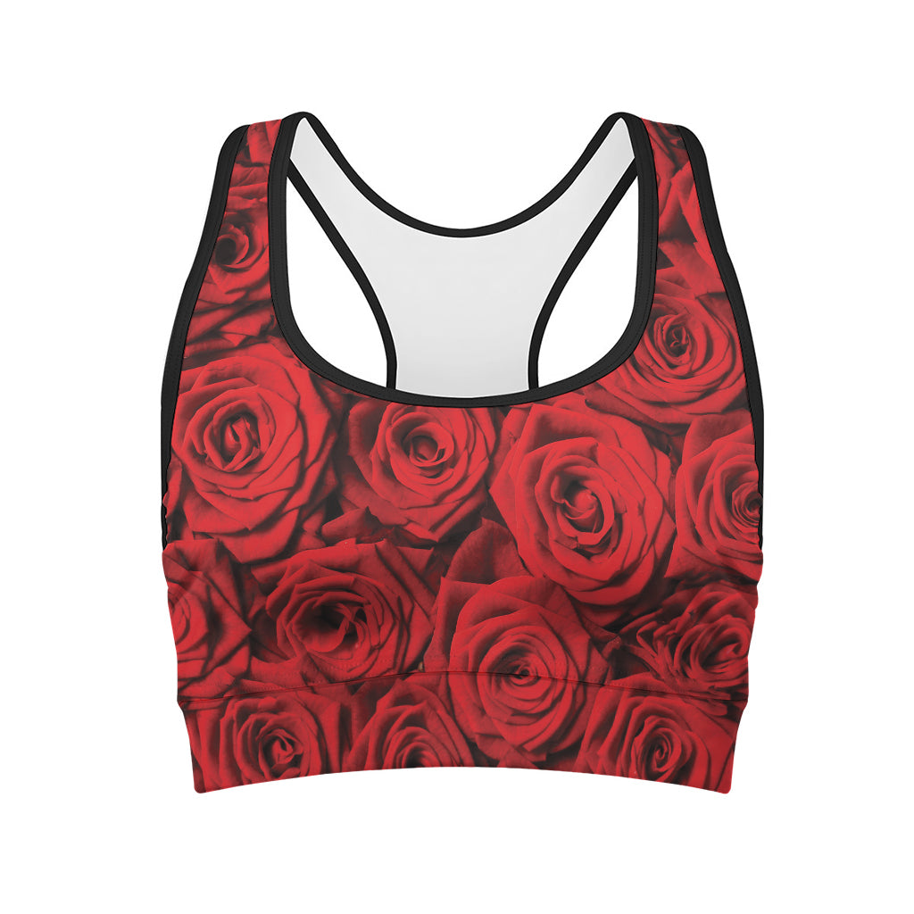 Red Rose Print Women's Sports Bra