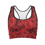 Red Rose Print Women's Sports Bra