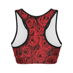 Red Rose Print Women's Sports Bra