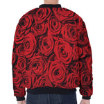 Red Rose Print Zip Sleeve Bomber Jacket