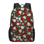 Red Rose Skull Pattern Print 17 Inch Backpack